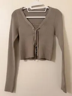 rienda レースアップリブニットトップス