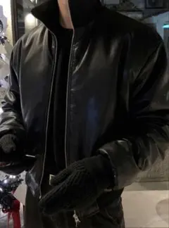 ブラック ボンバージャケット 合成皮革