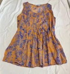 オレンジと青　ノースリーブブラウスM USED