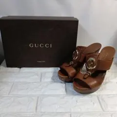 GUCCI ブラウン ハイヒール GGロゴ付き12センチくらい