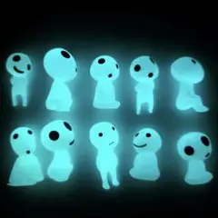 光るこだま10体　切り株セット　インテリア　フィギュア 蓄光　盆栽　ブルー