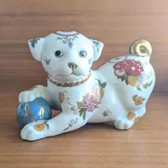 日本製】縁起物 フランクリンミント 犬 置物 花柄 陶器人形