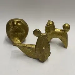 三枝惣太郎 置物3点セット 鶏 犬 フクロウ 金色 縁起物 ゴールド系 