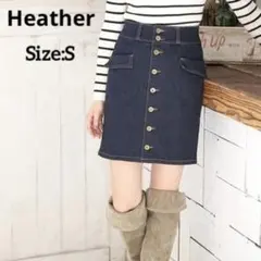 【美品】ヘザー Heather デニムミニスカート S ハイウエスト 前ボタンのサムネイル