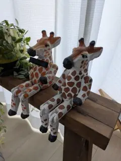 ニコアンド アニマルトイ 木製キリン 置物 2体セット