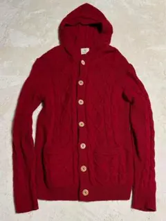 ☆ BEAUTY＆YOUTH カーディガン　リブ編み　赤　ウール100%