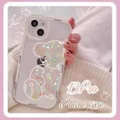 くま クリアケース iPhone13Proケース iPhoneケース 花柄 韓国