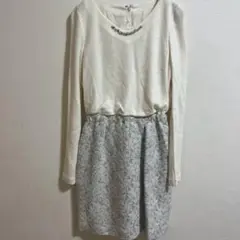 【タグ付】PROPORTION 長袖ドッキングワンピース　白　グレー　サイズ1