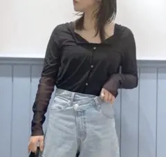 前後着用可能シアーカーディガン2wayチュールカーディガンローリーズファーム黒