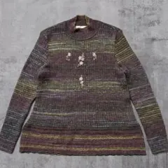 vintage モックネック 長袖ニット Aライン 花柄刺繍 レトロ アーカイブのサムネイル