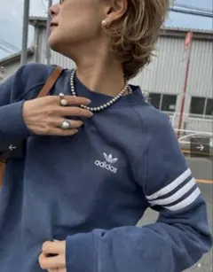 adidas 80s ダークブルー トレーナー 3本ラインmサイズ