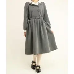 ダブル釦クレリック開衿ワンピース【洗える】 （GRAY）