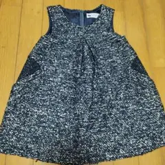 ネイビーのノースリーブワンピース ジャンバースカート　ツイード秋冬　100cm