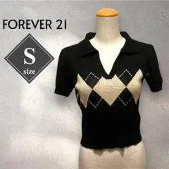 FOREVER 21 アーガイル柄 ショート丈 ニット ポロシャツ S 韓国系