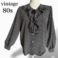80s⭐️ヴィンテージ 小花柄 ラッフルカラー ブラウス コサージュ付きサイズL