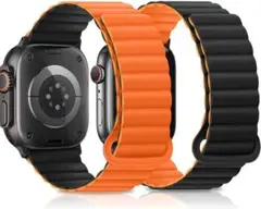 コンパチブル Apple Watch アップルウォッチ 替バンド 黒 オレンジ