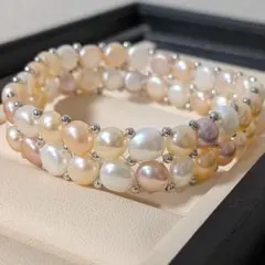 パールリング　指輪　淡水パール　本真珠　マルチカラー　冠婚葬祭　編み込み　2連