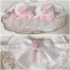 [10~13cmサイズ] ぬいぐるみ用ヘッドドレス＆スタイ ピンク×白 猫耳