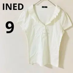INEDイネド　半袖ブラウス　【9】 フリル襟　コットン100% 無地