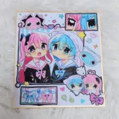 ハンドメイド 手描き イラスト 創作百合 一点物 直筆原画 豆色紙 ミニ色紙