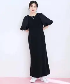 VIS ロングワンピース　ブラック　バルーン袖