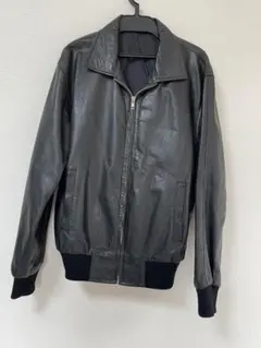 古着　ビンテージ シンプル　ブラックレザージャケット 革ジャン　サイズL