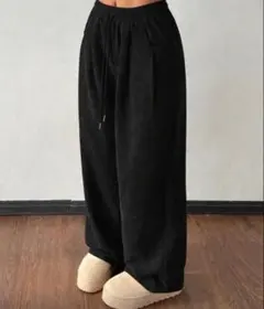 ブラック コーデュロイ ワイドパンツ