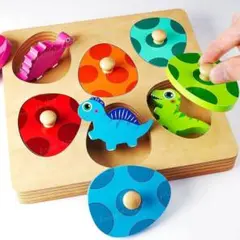 木製 知育玩具 ペグパズル 型はめ 恐竜 卵 カラフル モンテッソーリ 幼児