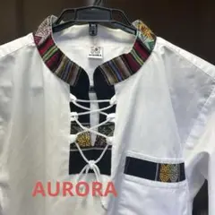 AURORA フォークダンス衣装 刺繍襟のホワイト長袖シャツ