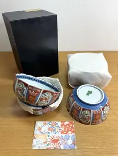 510有田焼　古赤絵竹梅　深小鉢揃　五客組　未使用品　共箱　栞