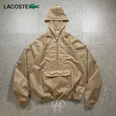 70sLACOSTEナイロンアノラックプルオーバーベージュ糸巻きタグパッカブルL