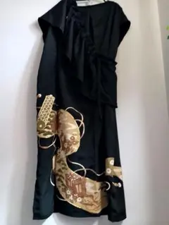 留袖リメイク/シンプルチュニックと個性派付け襟のセット