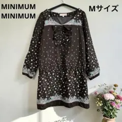ミニマムミニマム　花柄　フリル　ワンピース　チュニック　ブラウン　M