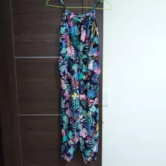 H&M カラフル 植物柄 サロペット