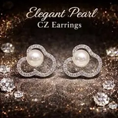 【アウトレット】フラワー パール ピアス ジルコニア シルバーカラー S925