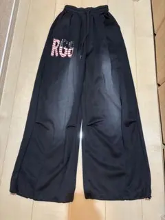 ロゴ スウェットパンツ ワイド ブラック ドローコート付き