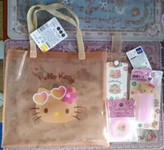 【新品】日焼けキティ　4セット　ミニトート　綿棒ケース　ヘアゴム