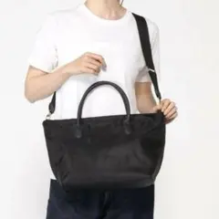 【美品】perche ナイロンドット刺繍2wayトート　黒のサムネイル