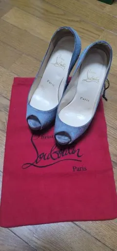 クリスチャンルブタン　オープントゥ　スエード　グレー