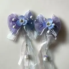 髪飾り 女の子 リボン ヘアピン キッズ 着物 七五三 発表会 パープル ブルー