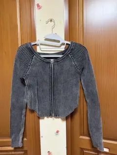 GRL フロントジップ リブニットカーディガン 長袖
