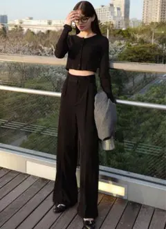 センタープレスワイドタックロングパンツ スラックス