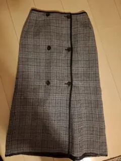 チェック柄 タイトスカート ダブルボタン