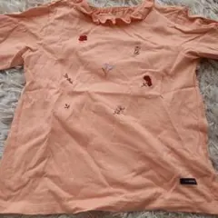 by nature フリル襟 花柄Tシャツ オレンジ