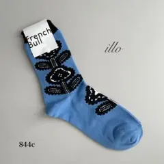 新品◎ 靴下　フレンチブル　レディース　くすみブルー　北欧風 花柄　おしゃれ
