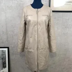 Gleeful ノーカラーレザージャケット ロング丈 M ベージュ 合否のサムネイル