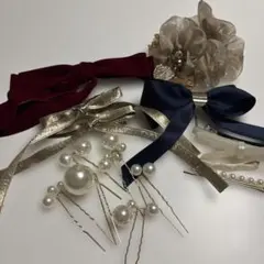 ヘアアクセサリー　セット リボン パール　シュシュ　ベロア　まとめ売り