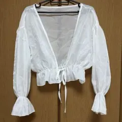 GRL♡ホワイト Vネックブラウス Fサイズ