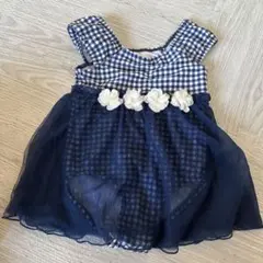 女の子用水着 ギンガムチェック ネイビー