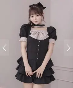 pium チョーカーリボンバイカラーカットワンピース ブラック